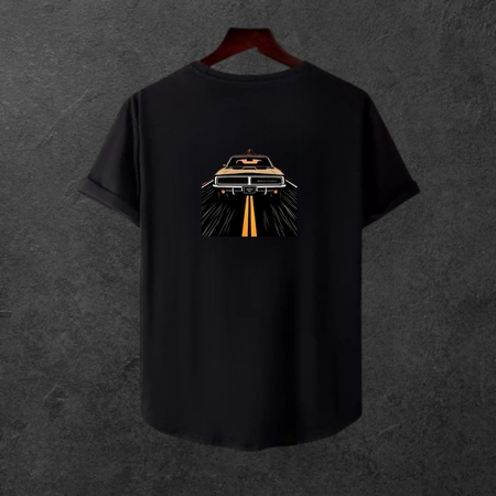  Unisex Oversize SİRT BASKİLİ  Modern Boy Pamuklu Etek Oval Siyah Baskili T-shirt