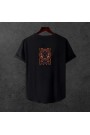 Unisex Oversize SİRT BASKİLİ Modern Boy Pamuklu Etek Oval Siyah Baskili T-shirt