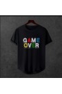  Unisex Oversize Modern Boy Pamuklu Etek Oval Siyah Baskili T-shirt