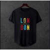  Unisex Oversize Modern Boy Pamuklu Etek Oval Siyah Baskili T-shirt