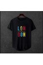  Unisex Oversize Modern Boy Pamuklu Etek Oval Siyah Baskili T-shirt