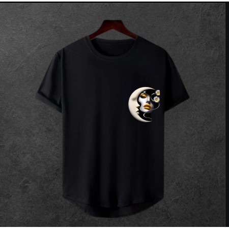  Unisex Oversize Modern Boy Pamuklu Etek Oval Siyah Baskili T-shirt
