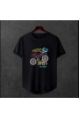  Unisex Oversize Modern Boy Pamuklu Etek Oval Siyah Baskili T-shirt