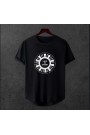  Unisex Oversize  Modern Boy Pamuklu Etek Oval Siyah Baskili T-shirt
