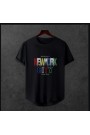  Unisex Oversize Modern Boy Pamuklu Etek Oval Siyah Baskili T-shirt