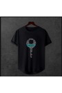  Unisex Oversize Modern Boy Pamuklu Etek Oval Siyah Baskili T-shirt