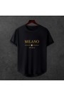  Unisex Oversize Modern Boy Pamuklu Etek Oval Siyah Baskili T-shirt